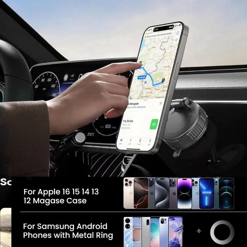 Newly Upgraded Retractable Car Mobile Phone Holder 360 Magnetic Vacuum Suction Cup One - click Safety Lock Ultra - compact Design - 5 - CJ