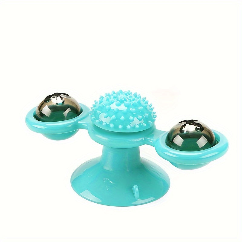 New Windmill Cat Toys Cute Rotating Interactive Cat Toy - Indoor Windmill Cat Toy With Suction Cup Catnip & Jagged Teeth Middle Ball, Smart Kitten Rotating Spinner Exercise Toy, Toothbrush & Massager - 5 - CJ