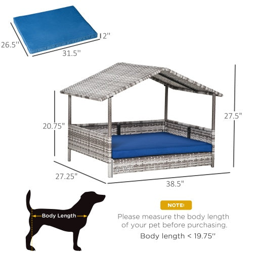 The Rattan Dog House Outdoors With A Canopy, The Rattan Dog Bed With A Waterproof Mat Is Suitable For Small And Medium Sized Dogs - 5 - CJ
