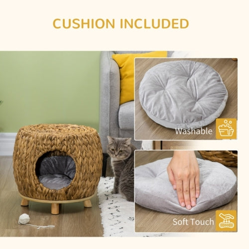 PawHut Wicker Cat Bed Cat House Stool With Washable Cushion, 44 X 43 X 41cm - 5 - cjdroshippping