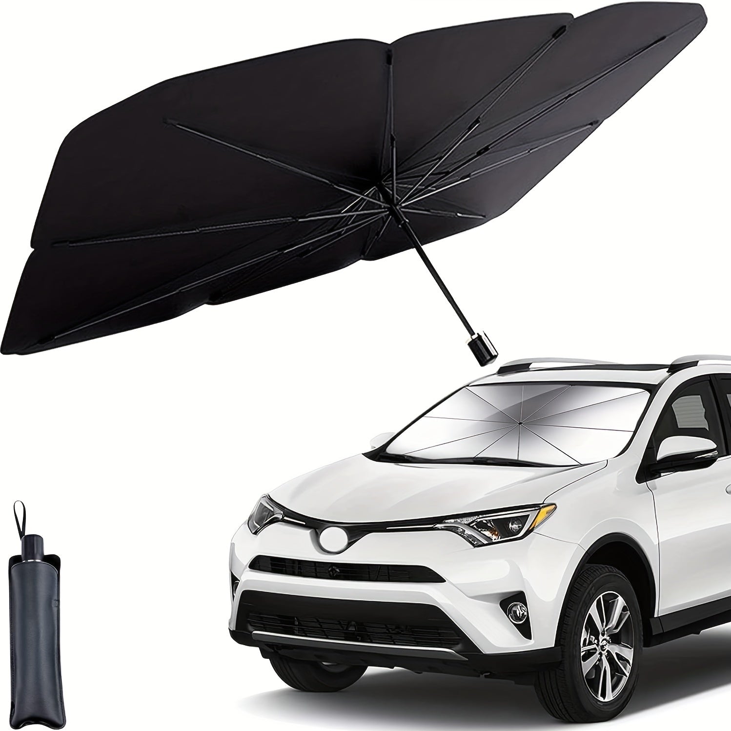 Foldable Car Windshield Sunshade Umbrella, Keep Vehicle Cool, Block UV Rays Protect Car Interior, Easy To Store And Use Heat Reduction, UV Protection, Easy Install - Universal Fit, Durable Material - 5 - CJ