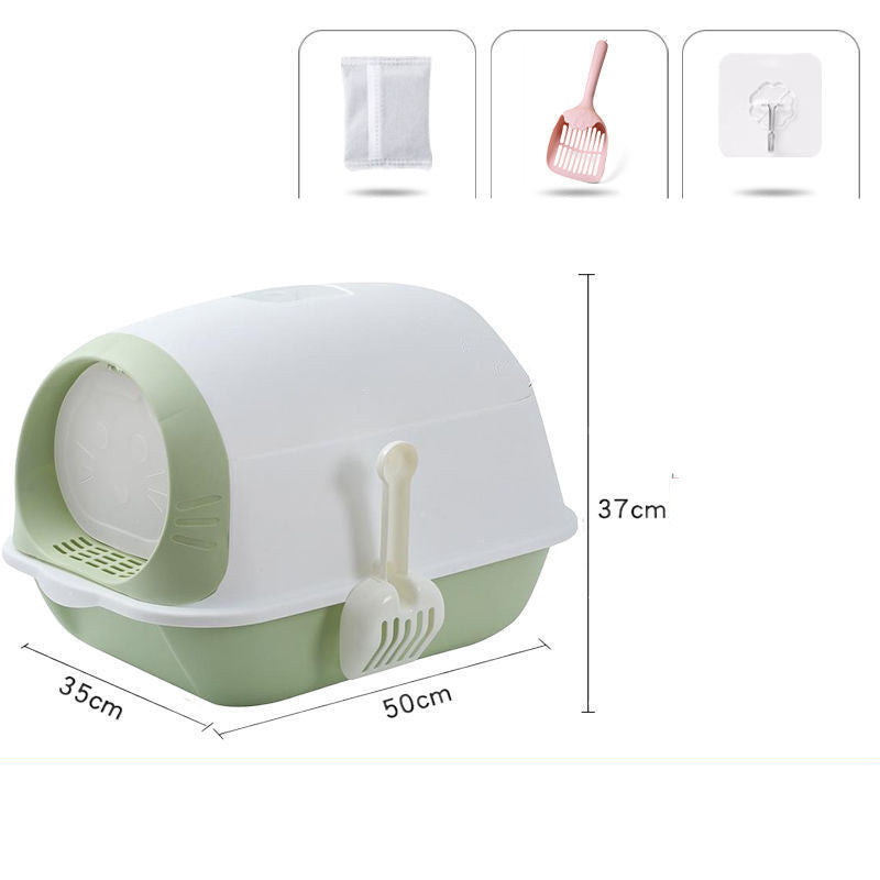 Elevated Semi - closed Litter Suction Deodorant Cat Toilet With Flip Cover - 0 - CJ - Green - CJMY149433502BY
