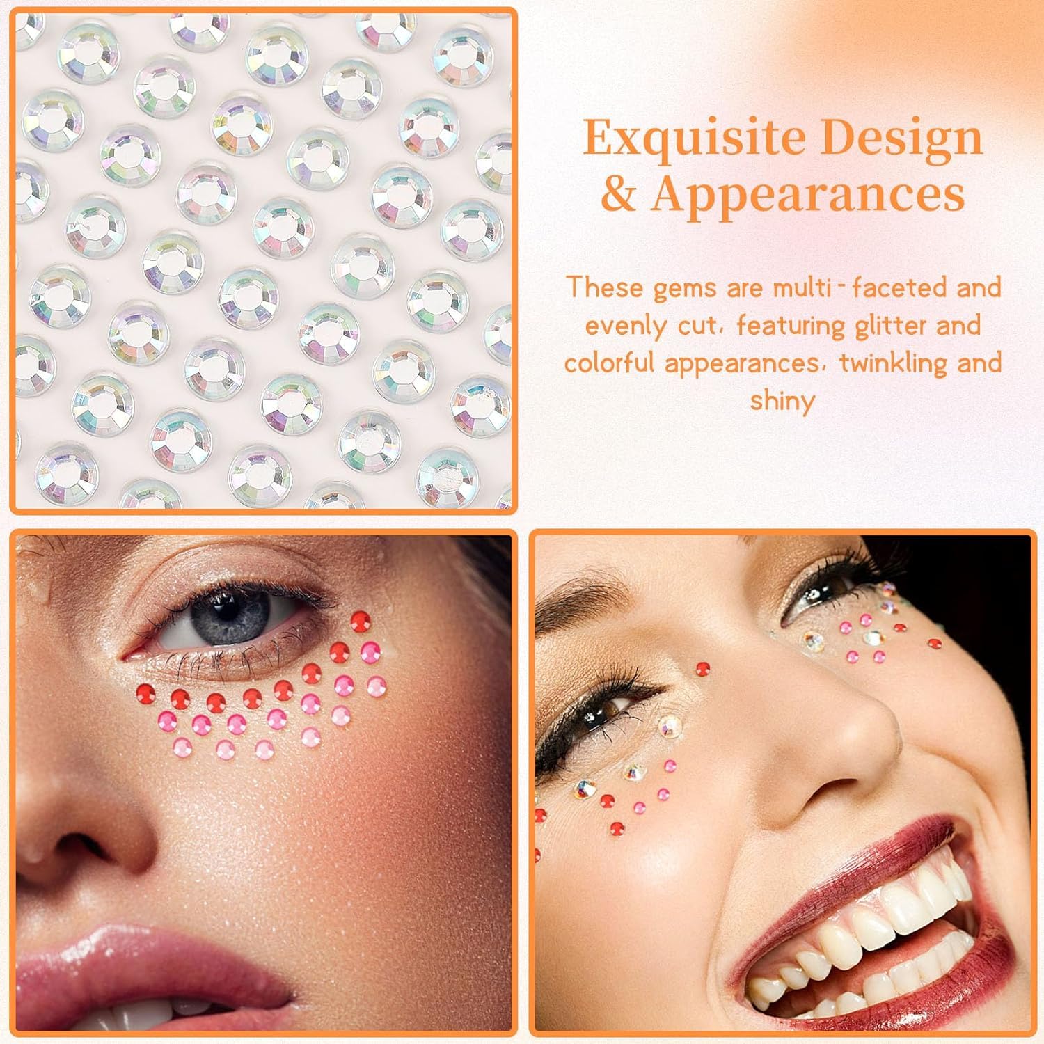 Self - Adhesive Glitter Gems, Pack Of 2700 Glitter Stones Face 3,4,5 Mm Rhinestones Self - Adhesive Glitter Rhinestone Glitter Stones For Face Make - Up Fingernail Decorations,Amazon Is Banned - 5 - CJ