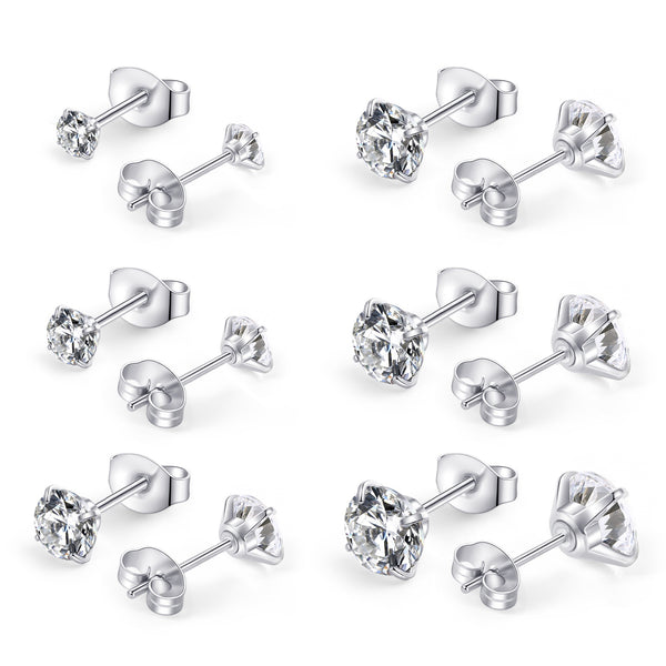 Huazi Diamond, Butterfly Buckle Titanium Steel Stud Earrings 6 Pairs - 5 - CJ