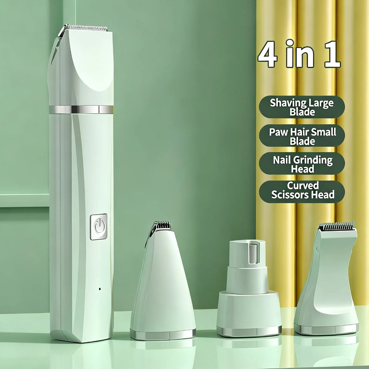 4 - in - 1 Pet Grooming Kit For Small Dogs Cats, Professional Quiet Rechargeable Hair Trimmer With 4 Interchangeable Heads, Low Noise Paw Nail Grinder Body Clipper - 5 - CJ