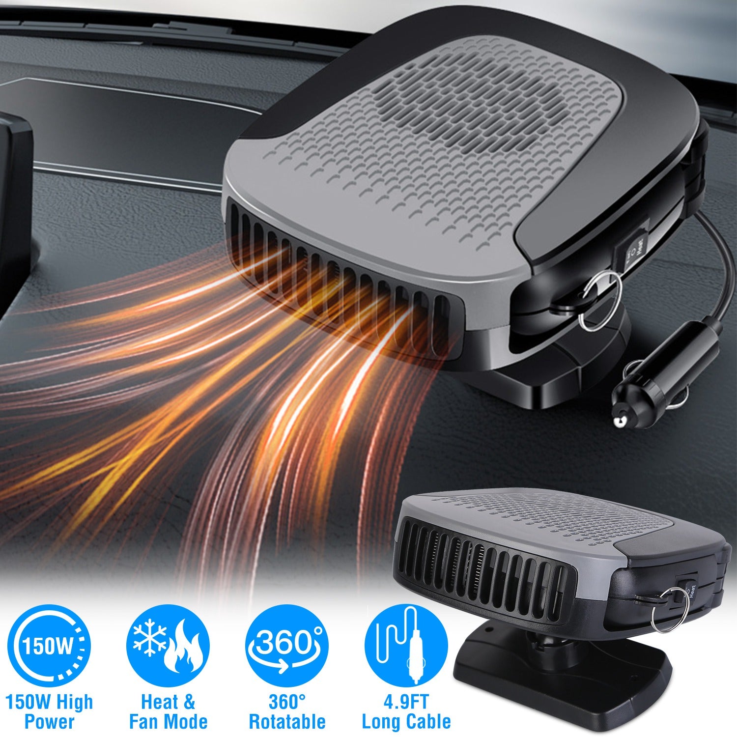 12V 150W Portable Car Auto Heater Heating Fan 2 In 1 Defroster Demister Windshield Heater Automotive Cooling Fan - 5 - cjdropshipping