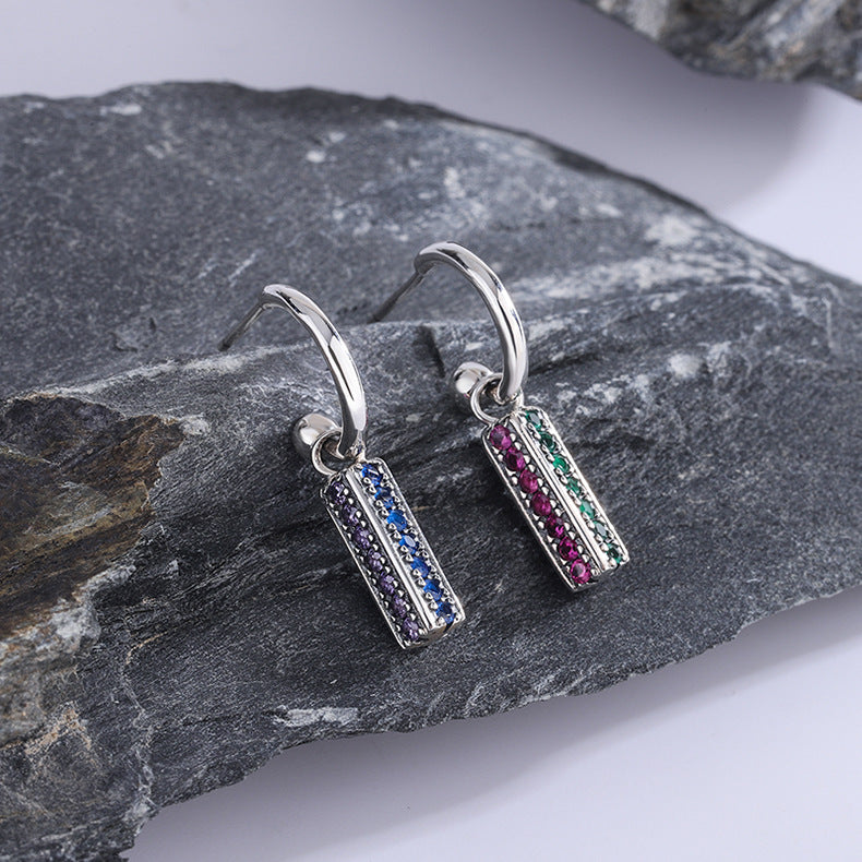Long 925 Sterling Silver Colorful Lovely Earrings - 4 - CJ