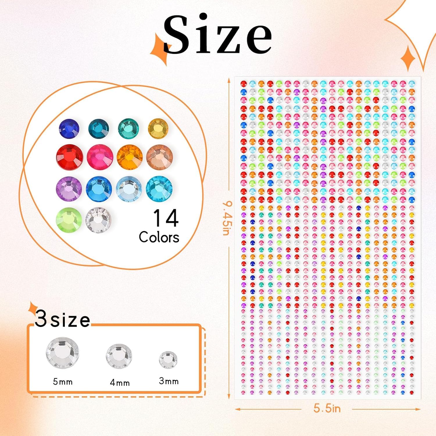 Self - Adhesive Glitter Gems, Pack Of 2700 Glitter Stones Face 3,4,5 Mm Rhinestones Self - Adhesive Glitter Rhinestone Glitter Stones For Face Make - Up Fingernail Decorations,Amazon Is Banned - 5 - CJ