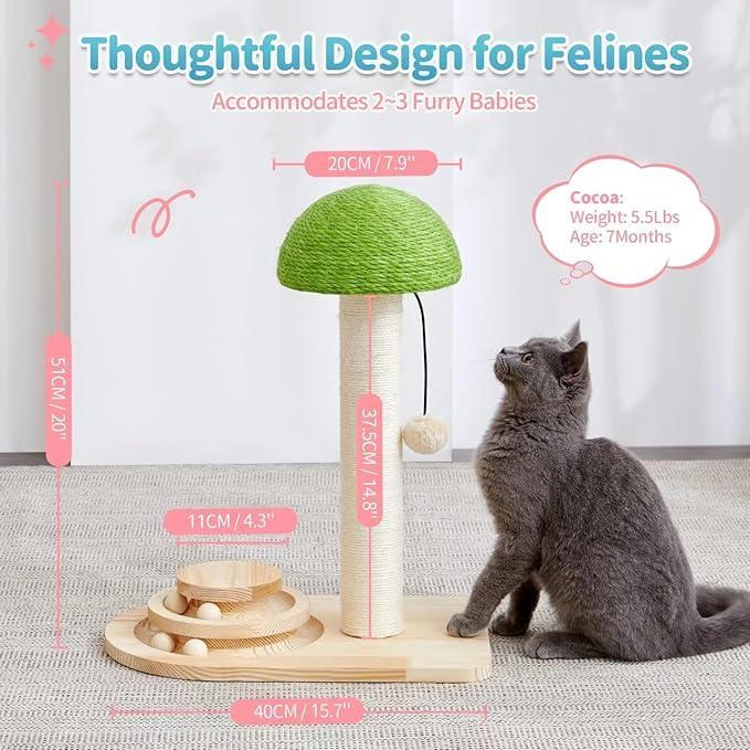 Mushroom Sisal Rope 2 In 1 Wooden Interactive Ball Track Ball Cat Scratching Post Cat Scratching Board - 5 - CJ
