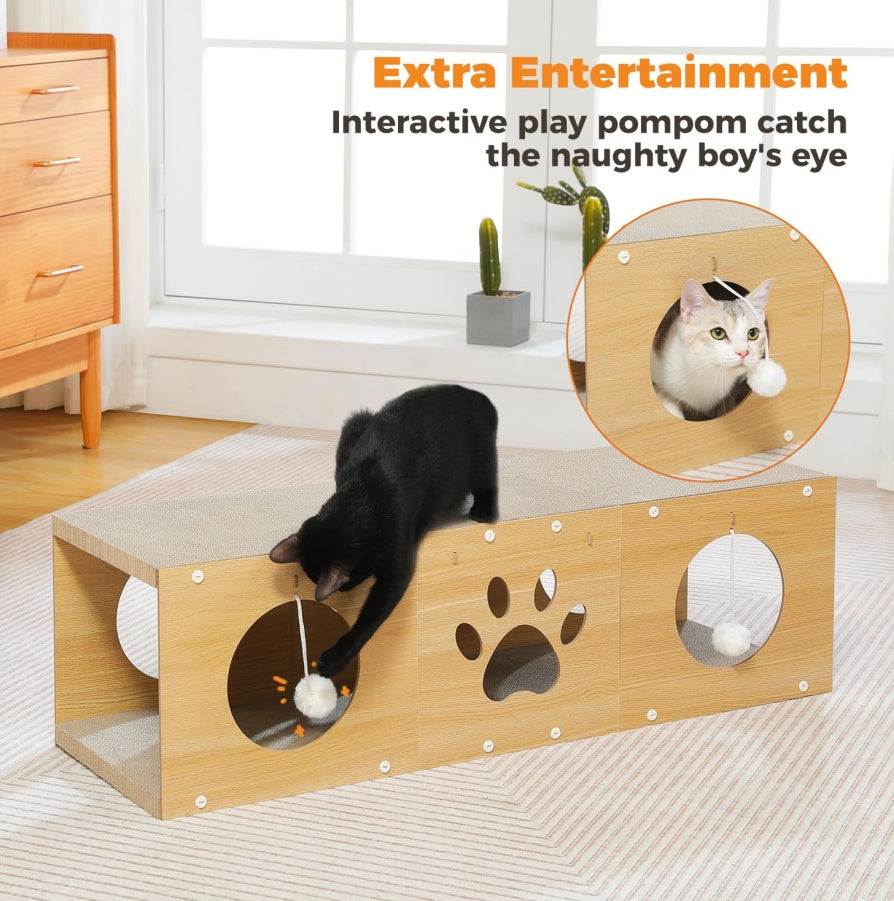 MUlti - Hole Fun Cat Tunnel With Scratching Board And Game Pom Pom Cat Tunnel House, Interactive Cat Scratching House, Self - improvement Drilling Hole Teaser, Must - have For Multi - Cat Families - 5 - CJ