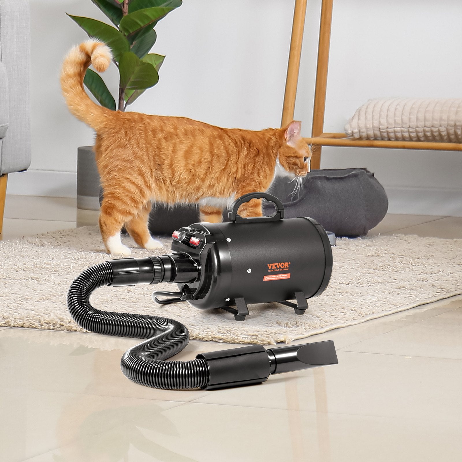 Dog Dryer, 2800W/4.3HP Dog Blow Dryer, Pet Grooming Dryer With Adjustable Speed And Temperature Control, Pet Hair Dryer With 4 Nozzles And Extendable Hose, Black - 5 - CJ