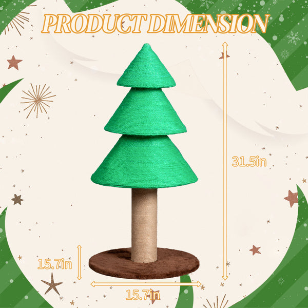 31.5in Christmas Tree Cat Scratcher, Cat Scratching Post For Indoor Cats, Large Sisal Cat Scratching Tree Cat Scratch Tower, Green - 5 - CJ