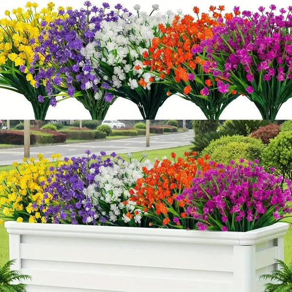 5 Bundles Artificial Flowers For Outdoor Faux Artificial Plants UV Resistant Plastic Flower Bulk Window Box Home Wedding Farmhouse - 5 - CJ
