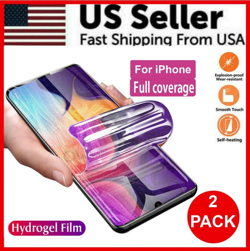 2PCS Hydrogel Screen Protector For 15 14 13 12 11 Pro Max SE X XS XR 8 7 - 5.0 - CJ