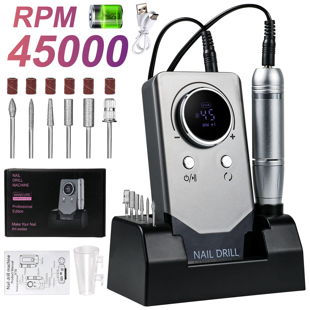 Electric 45000RPM Nail Drill Machine Rechargeable Portable Nail File Electric DIY Nail Drill Kit With Smart LCD Screen For Gel Nail Manicure And Pedicure Reflective Body Etc - 5 - CJ