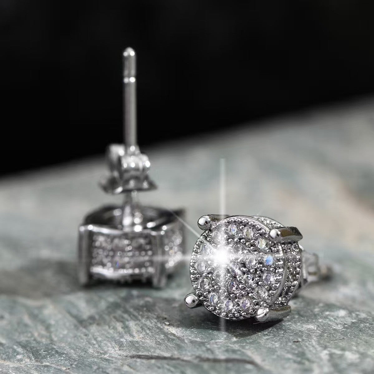 Hip Hop Sparkling Zircon Stud Earrings,4 Prong Setting, Bling Design,Unisex For Daily Wear And Parties - 5 - CJ