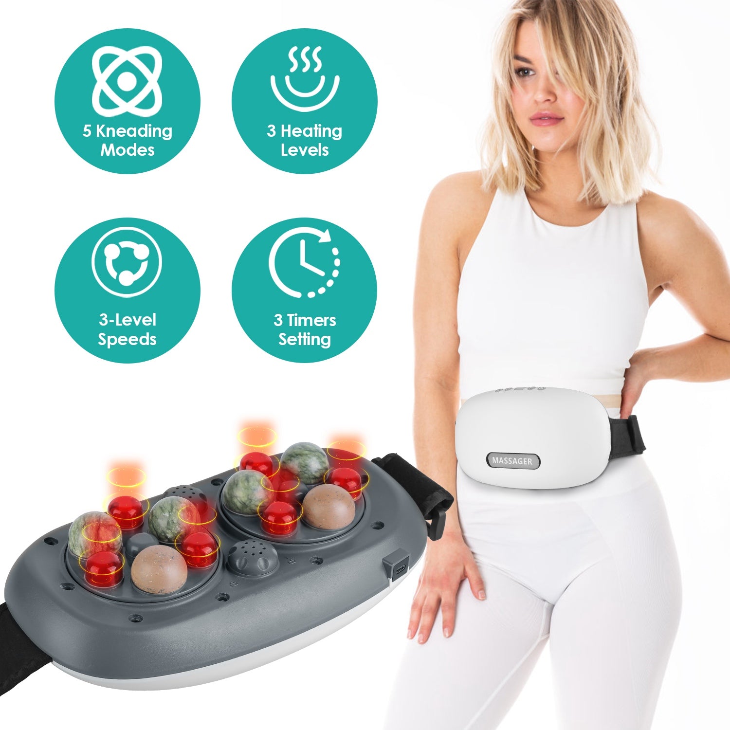 1Pc Abdominal Massager Anti Cellulite Remover Machine Electric Stomach Tummy Massager Automatic Bian Stone Kneading Massager With 5 Modes 3 Heat 3 Speeds 3 Timers For Belly Flattening Indigestion Stom - 5 - CJ