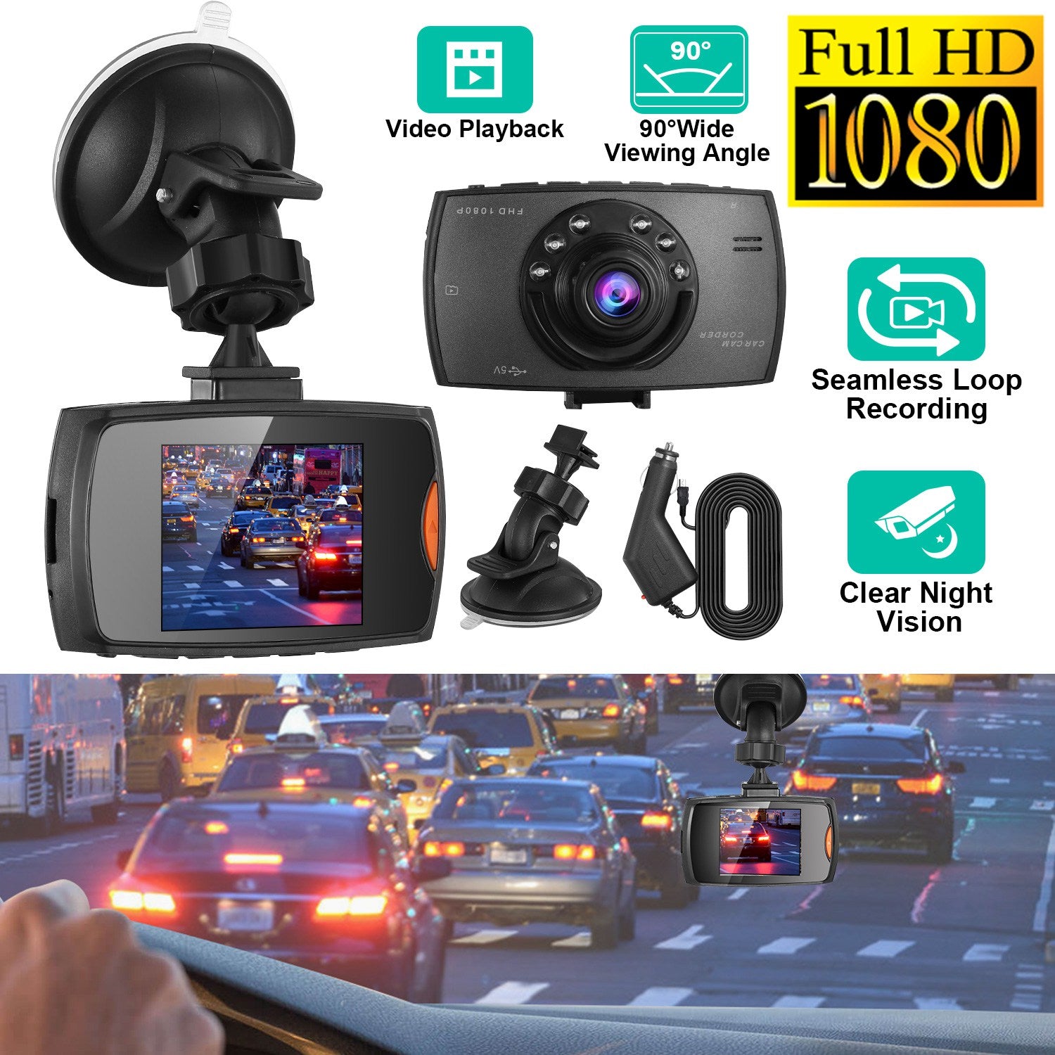 1080P Car DVR Camera Dash Cam Camcorder 90 Degree Angle Loop Recording Night Vison - 5 - cjdropshipping