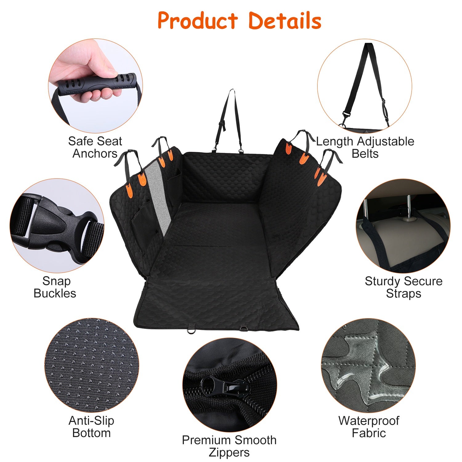 Dog Car Back Seat Cover With Zipper Mesh Window Storage Bags Waterproof 600D Oxford Cloth Car Seat Protector With Slide Flaps For Cars Trucks SUVs - 5 - CJ