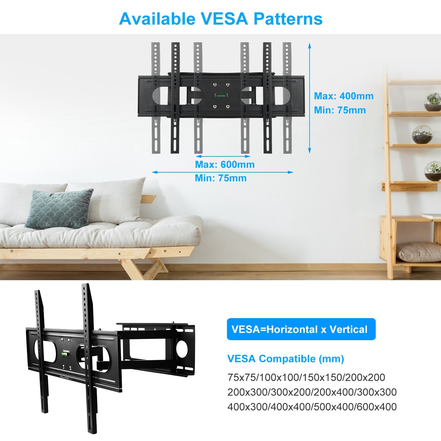 1Pc Full Motion TV Wall Mount Swivel Tilt TV Wall Rack Support 37in To 70in TV Wall Mount Max VESA Up To 600x400mm Holds Up To 99LBS - 5 - CJ