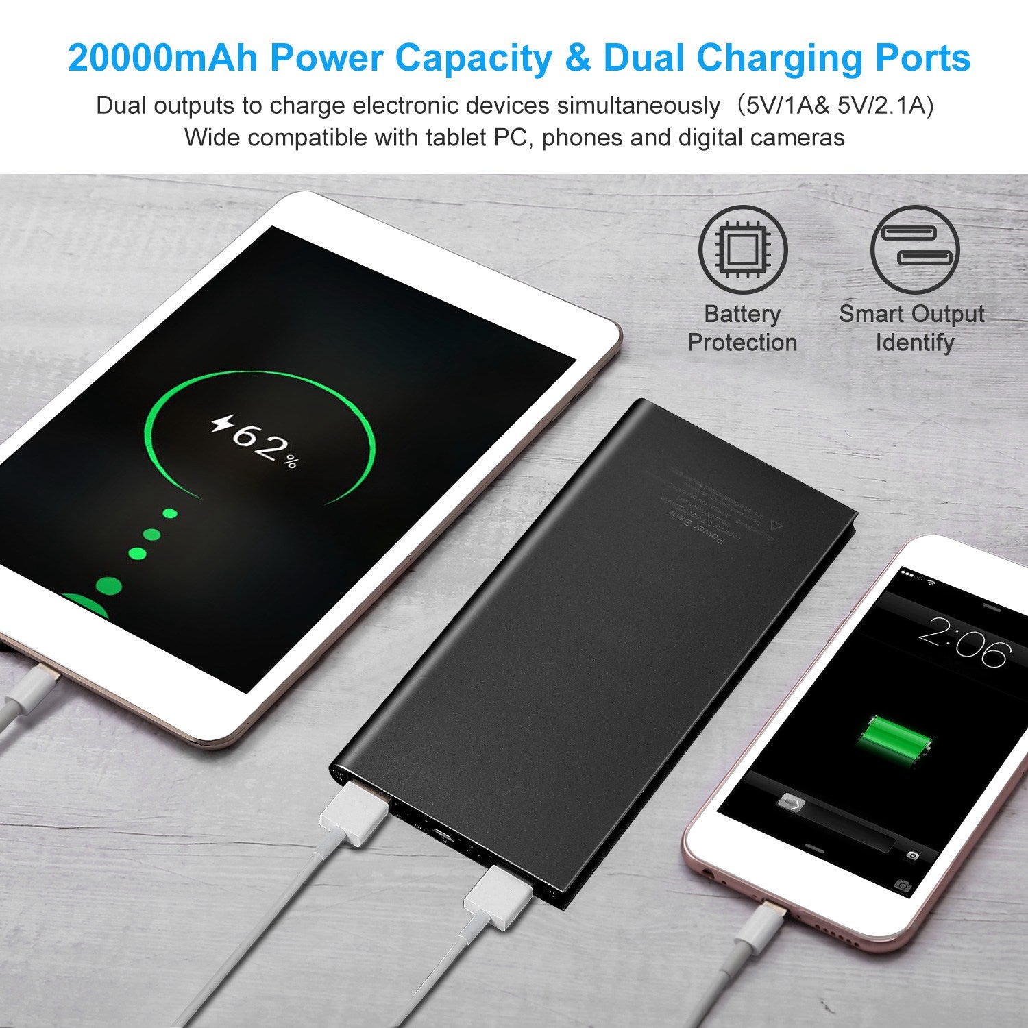 20000mAh Power Bank Ultra - thin External Battery Pack Phone Charger Dual USB Port - 5 - CJ