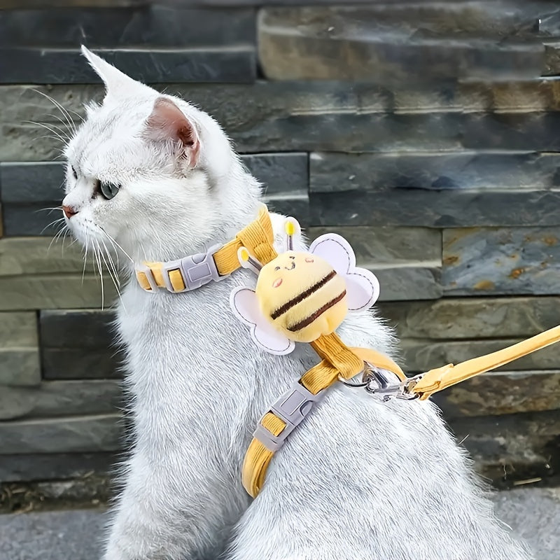 Cat Harness Leash Set With Cute Bee Plaid Cats Escape Proof - Adjustable Kitten Harness For Large Small Cats, Lightweight Soft Petsafe Harness Yellow Plaid Bee - 5 - CJ