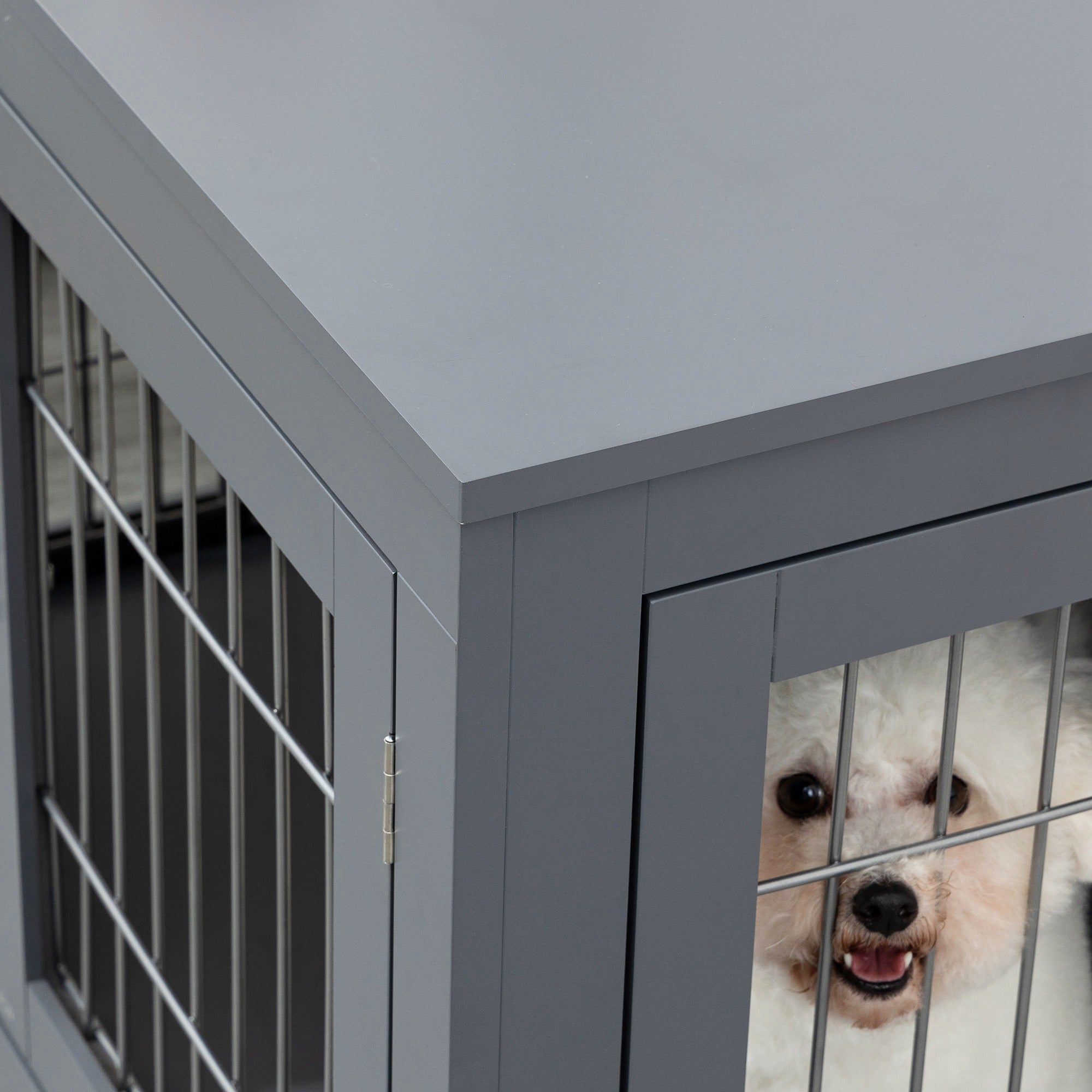 Dog Cage Furniture Metal Indoor Pet Cage Cage, Double Door End Table, Small & Medium Dog House Locks, Grey - 5 - CJ