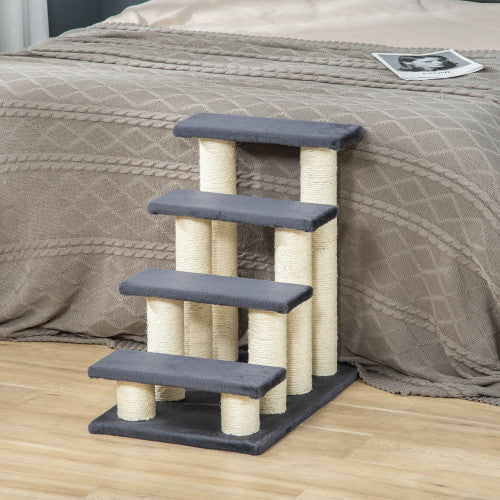 PawHut Cat Tree With 4 Steps For High Beds Couch, Cute Stair Shaped Cat Tree For Indoor Cats Or Dogs W Sisal Scratching Post, Climbing, Playing, Gray - 5 - CJ