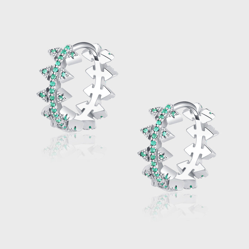 925 Sterling Silver Green Zircon Rivet Earrings - 4 - CJ