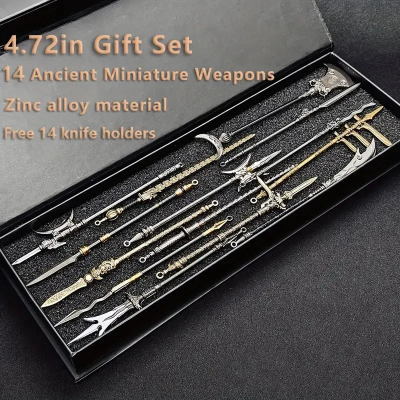 Mini Ancient Sword Set With Display Stand (6pcs) Or (14pcs) - Metal Mini Sword Weapon Model Keychain Pendant, Suitable For History Enthusiasts, Party Supplies And Decorations, Unique Gifts, Collectibl - 5 - cjdropshipping
