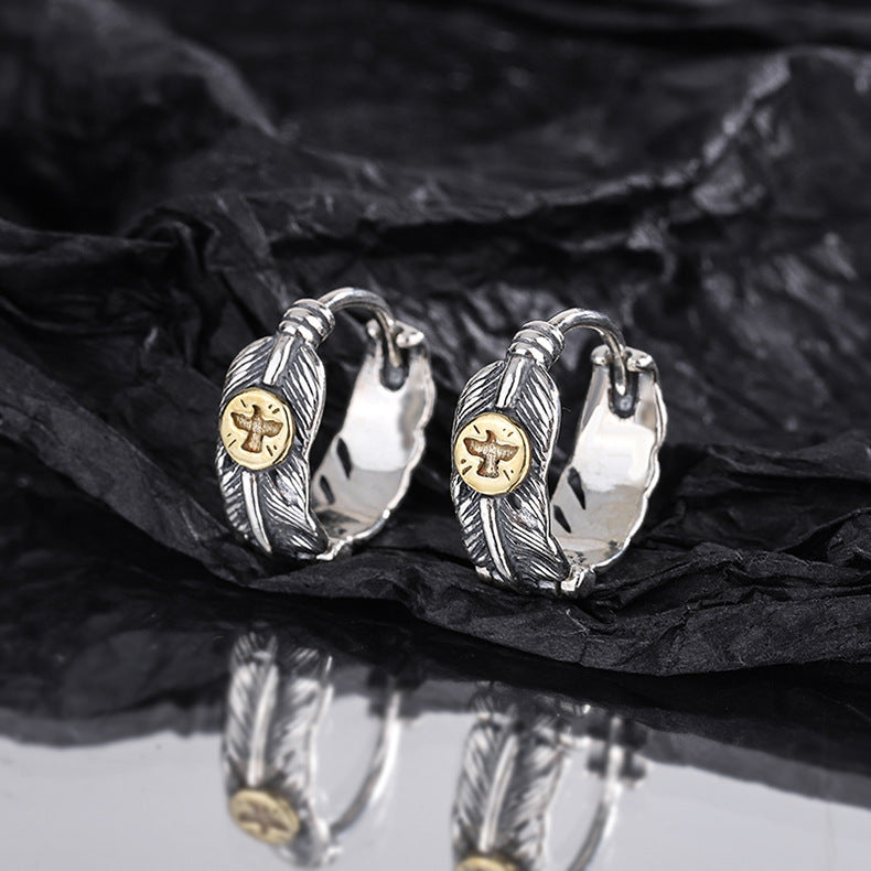 S925 Sterling Silver Heavy Industry Personality Thai Silver Bird Eagle Earring Earrings - 4 - CJ