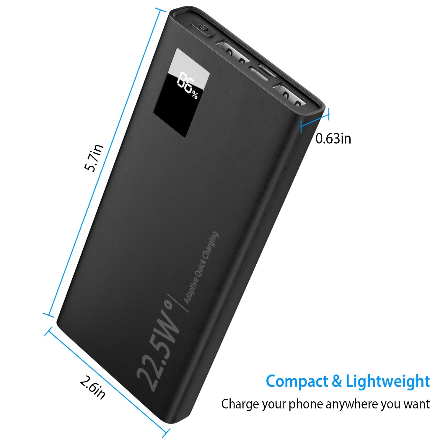 1Pc 1W Mah Power Bank Portable Charger External Battery Pack 22.5W Super Fast Charging PD QC 3.0 With LED Display Fit For IOS Phone - 5 - CJ