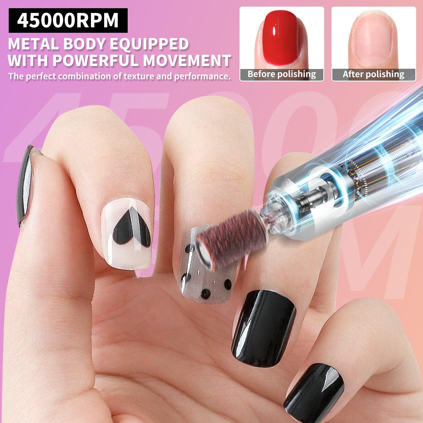 Rechargeable Nail Drill 45000 RPM - Electric Nail File For Shaping, Removing & Polishing Gel Nails - Lightweight & Easy To Use - Perfect For Home & Salon Manicure Pedicure - 5 - CJ