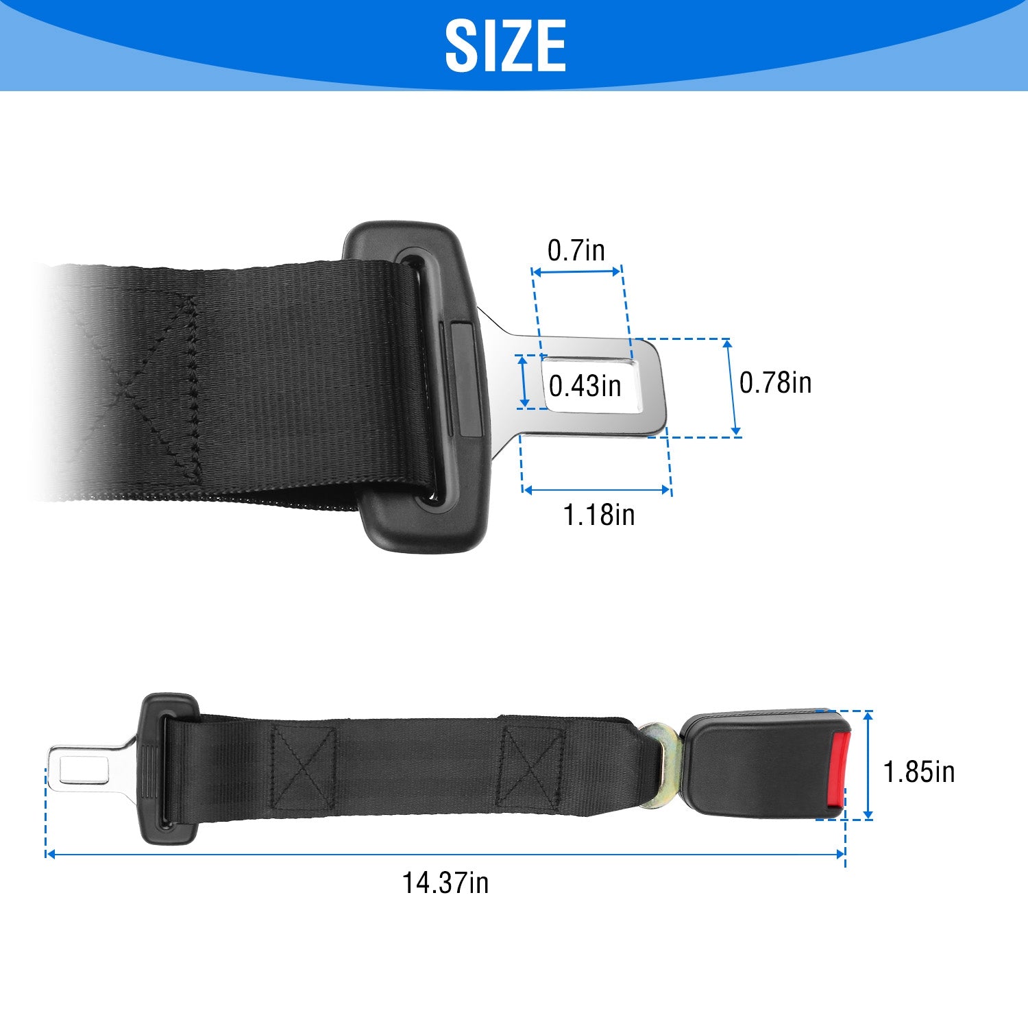 2Pcs Car Seat Belt Extender 14.37in Buckle Tongue Webbing Extension Safety Belt Auto Belt Clip Lengthening - 5 - CJ