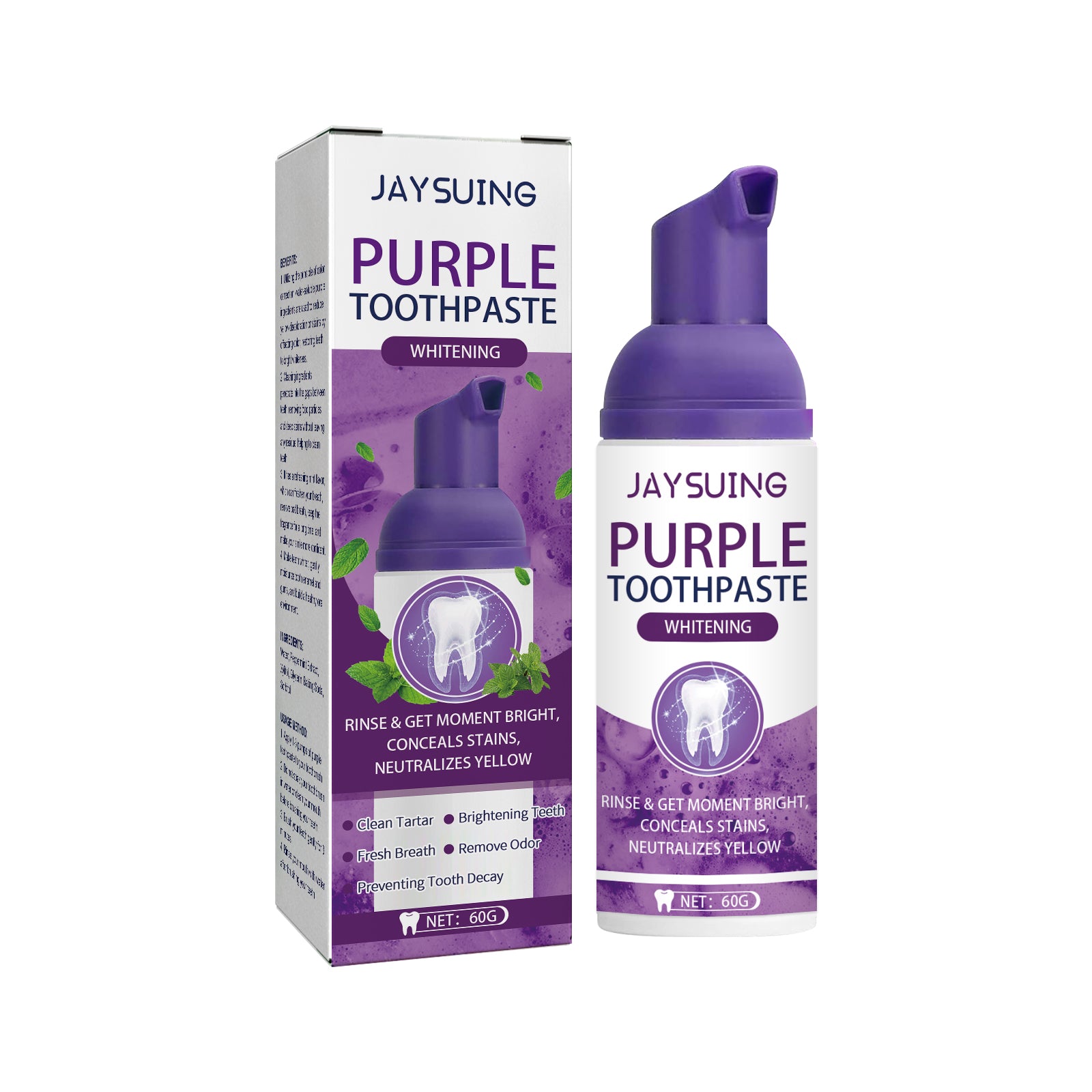 Jaysuing Purple Tooth Whitening Toothpaste Brightens Teeth, Cleanses Stains, Diminishes Odors, And Beauties Teeth Toothpaste - 5 - CJ
