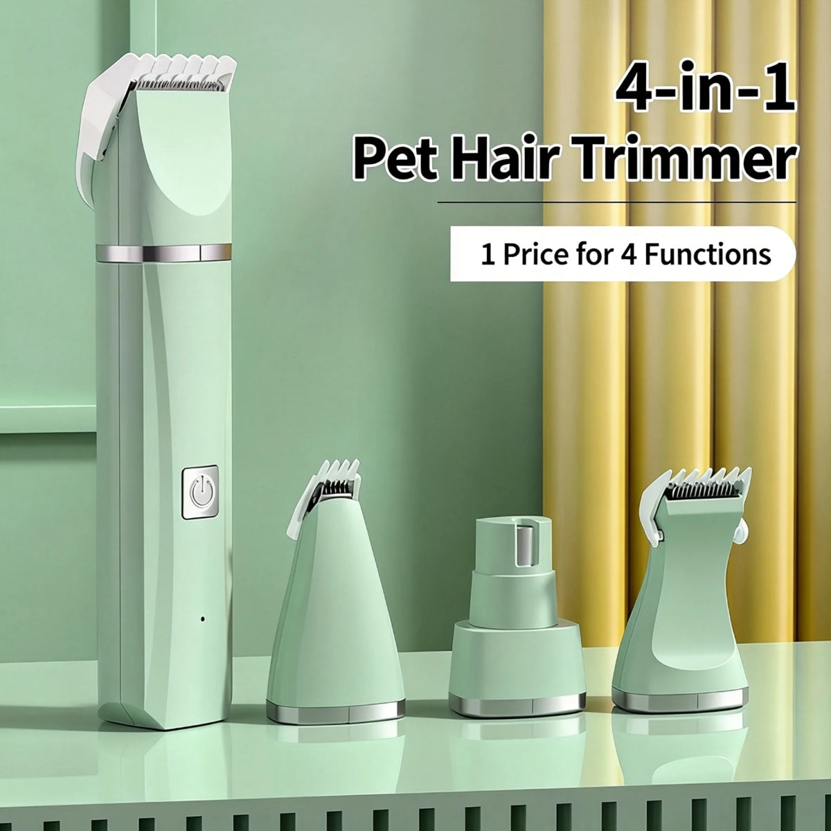 4 - in - 1 Pet Grooming Kit For Small Dogs Cats, Professional Quiet Rechargeable Hair Trimmer With 4 Interchangeable Heads, Low Noise Paw Nail Grinder Body Clipper - 5 - CJ
