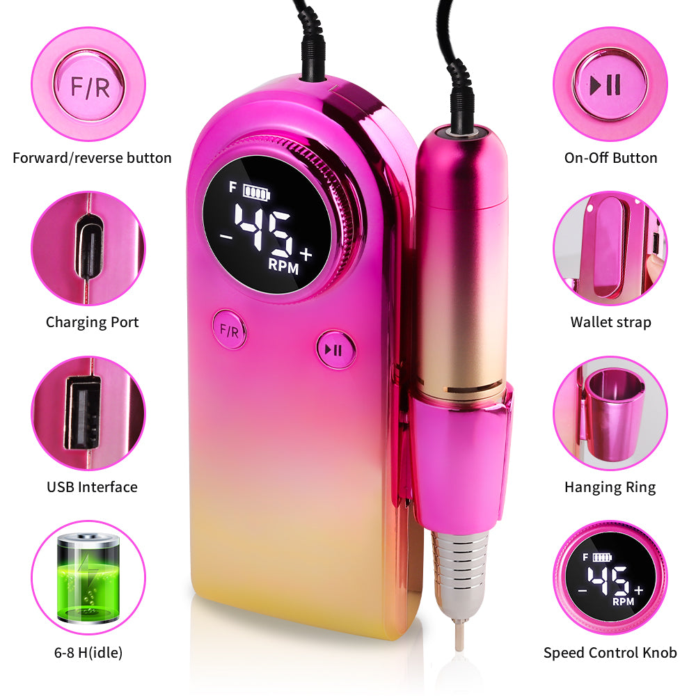 45000RPM Professional Nail Drills Kit With 6 Drill Bits, Portable Electric Nail Drill For Acrylic Nails Gel Polishing Removing, Rechargeable Nail File Machine For Manicure Pedicure Salon Home - 5 - CJ