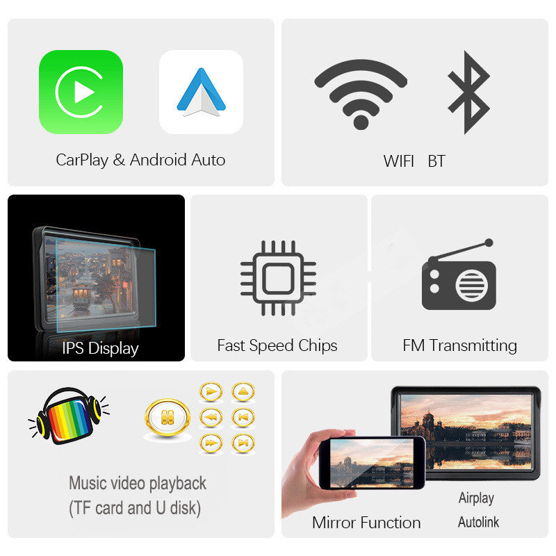 7 IPS Car Smart Screen Wireless Carplay Auto Mobile Phone Projection Screen Navigation - 0 - CJ