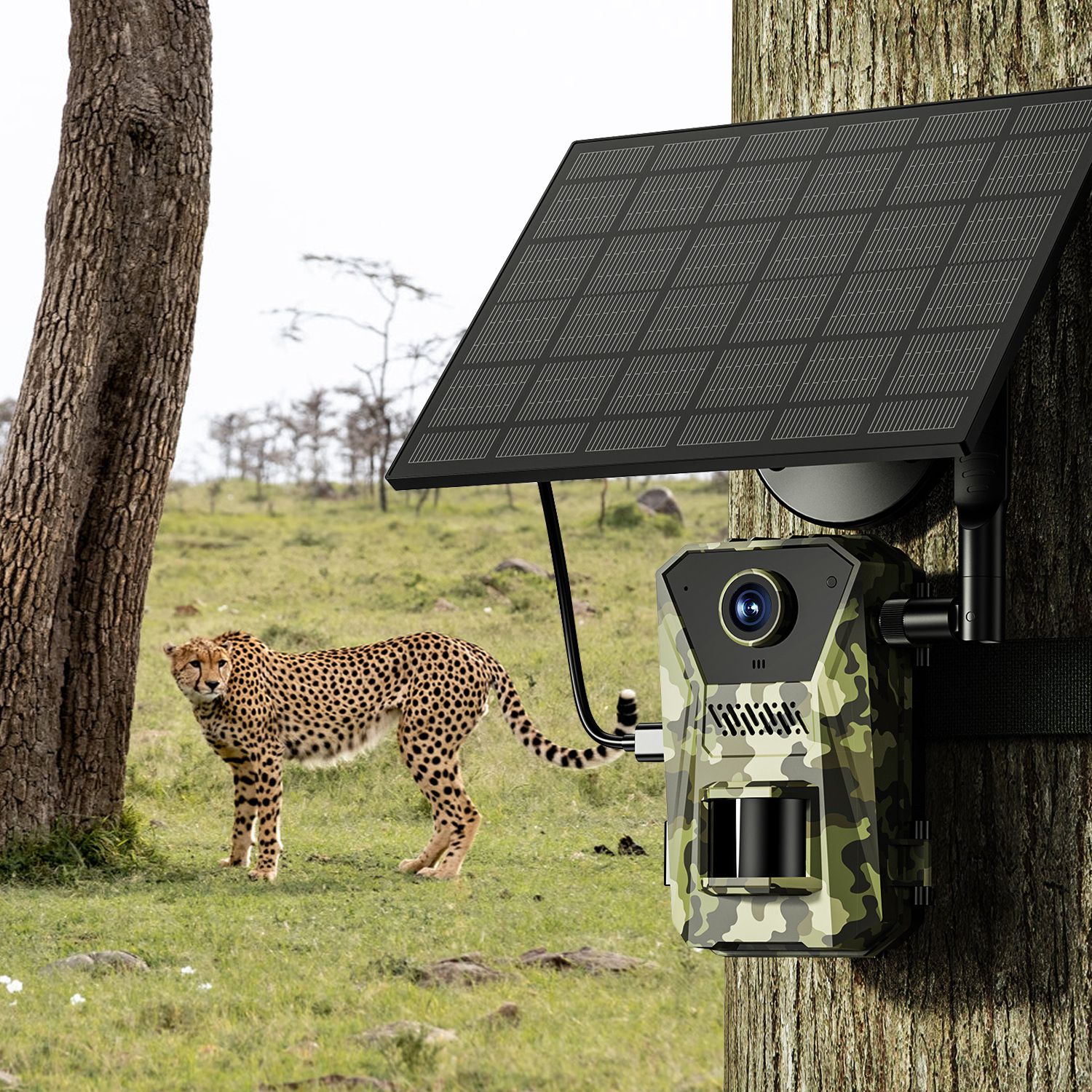 1Pc 4G 4K 30FPS Solar Trail Camera Outdoor Wildlife Camera Motion Activated IP66 Waterproof With 140 Degree Viewing Angle No Glow Night Vision SIM Card APP Control No WiFi Needed - 5 - CJ