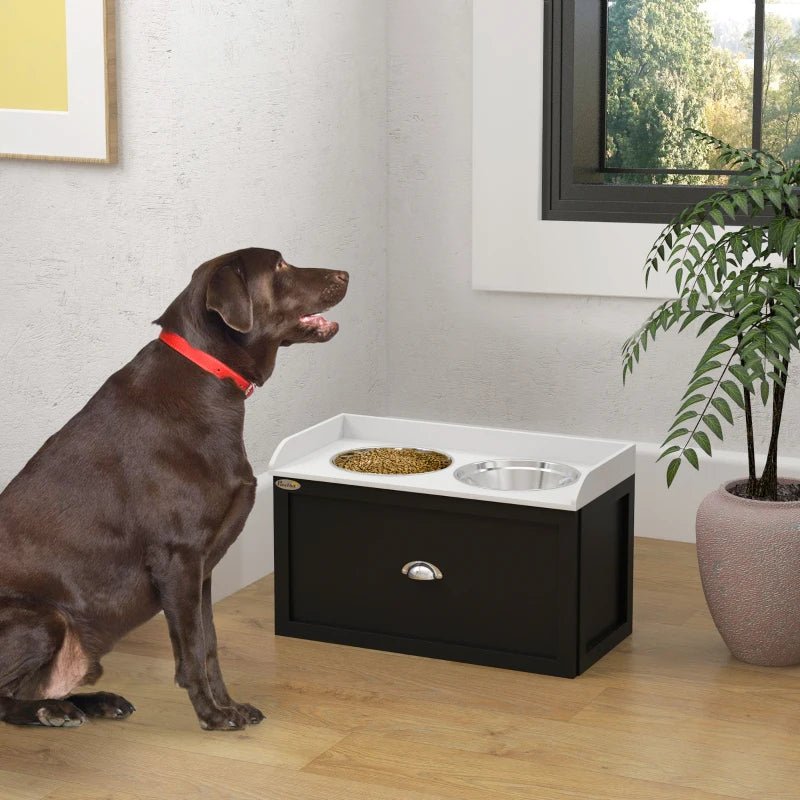 PawHut Pet Feeding Station Pet Dish Bowl Set With Storage, 2 Elevated Dog Bowls For Large Sized Dogs, White And Black - 5 - CJ