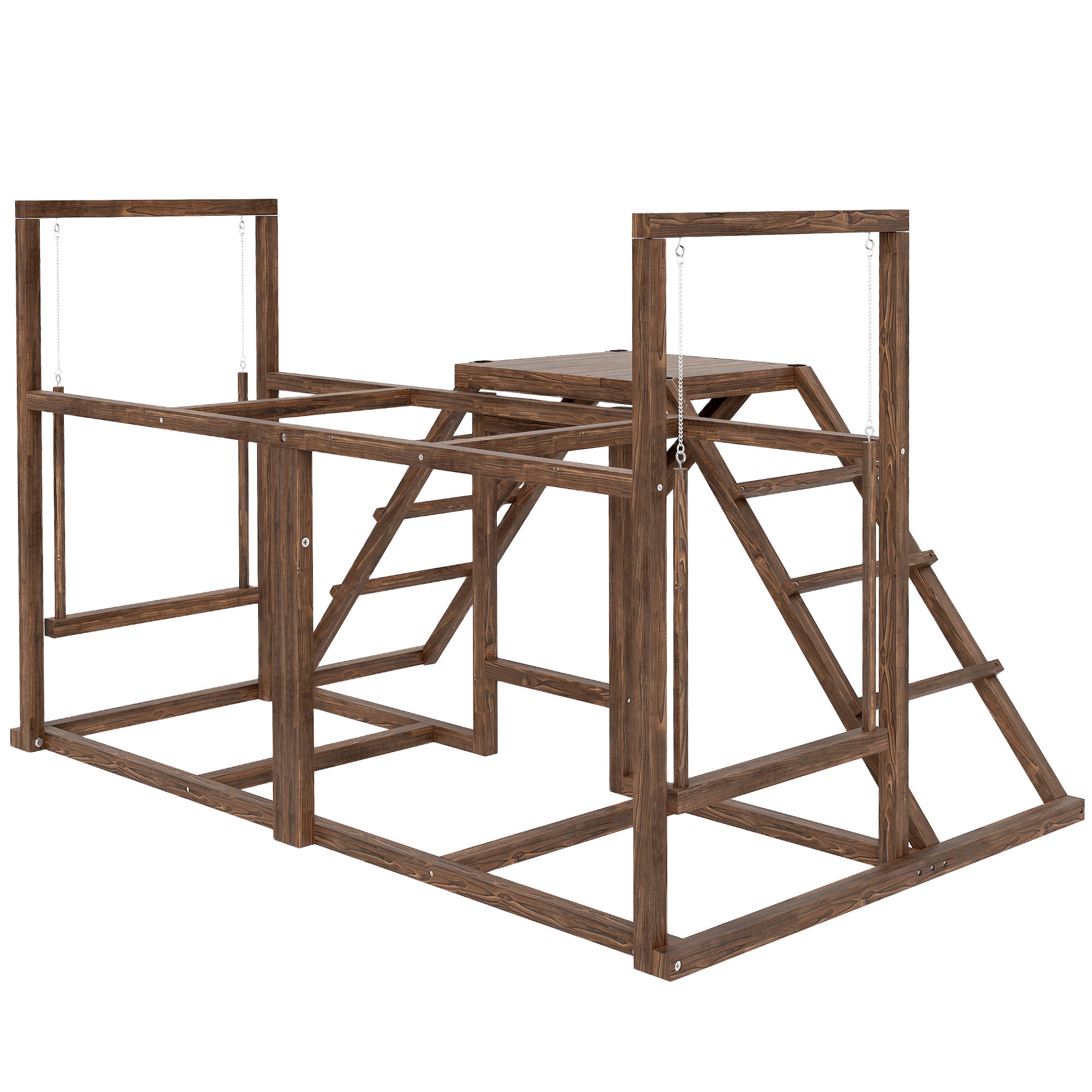 Chicken Activity Play Set With Multiple Chicken Perches, Swing, Ladder, Platform For 3 - 4 Chickens, Coffee - 5 - CJ