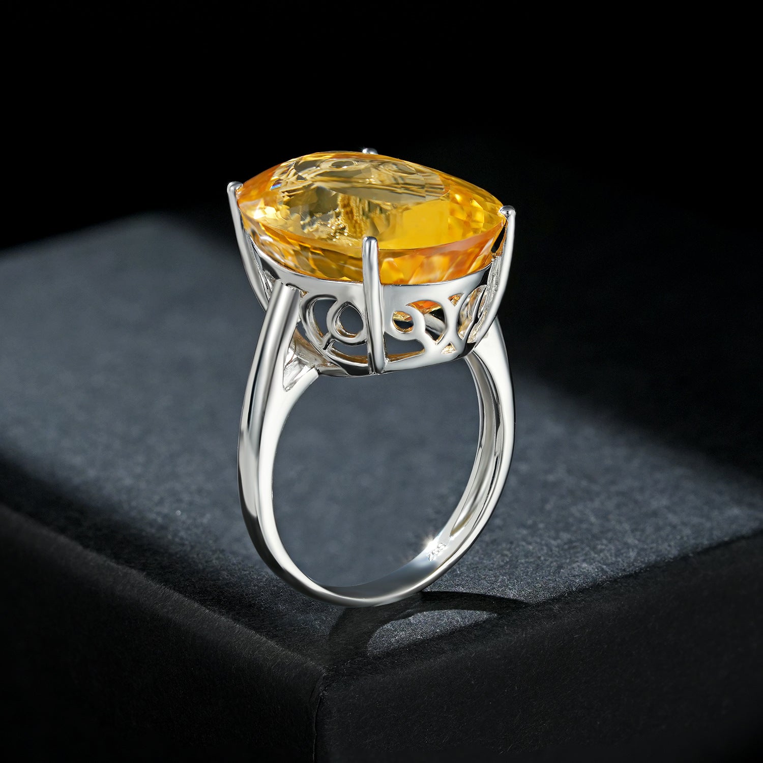 Luxury 20Ct Oval Natural Topaz Ring S925 Sterling Silver - 4 - CJ
