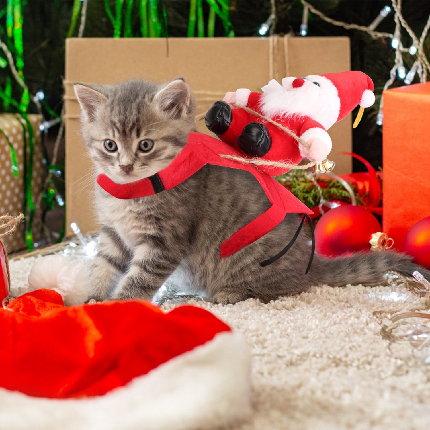 S - M - L - XL Options - 1Pc Pet Christmas Costumes Red Winter Coat For Dog Riding Santa Claus With Bell Clothes New Year Outfit Cosplay Costumes Party Dress Up For Cats - 5 - CJ