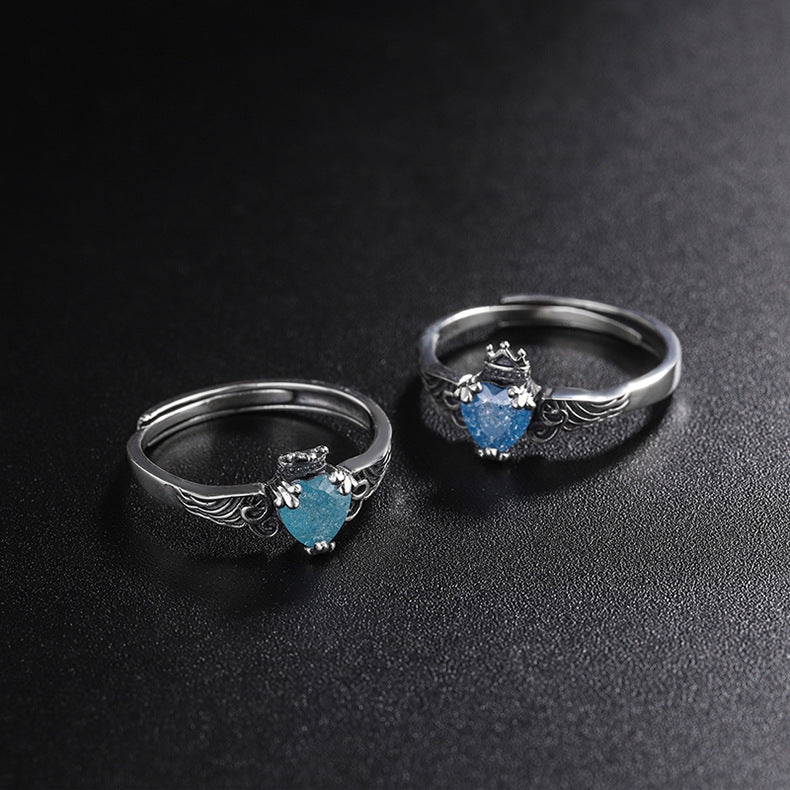 Blue Moonlight Silver Jewelry S925 Sterling Silver Japanese And Korean Trend Angel Wing Crown Ring - 4 - CJ