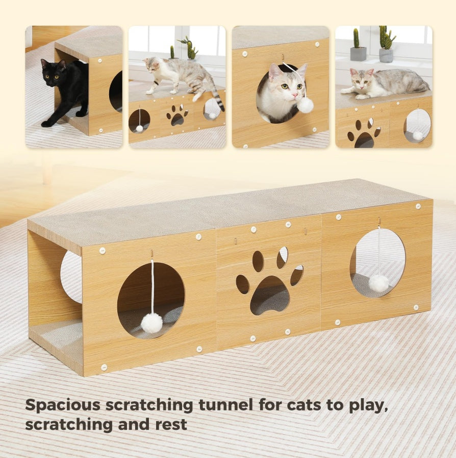 MUlti - Hole Fun Cat Tunnel With Scratching Board And Game Pom Pom Cat Tunnel House, Interactive Cat Scratching House, Self - improvement Drilling Hole Teaser, Must - have For Multi - Cat Families - 5 - CJ