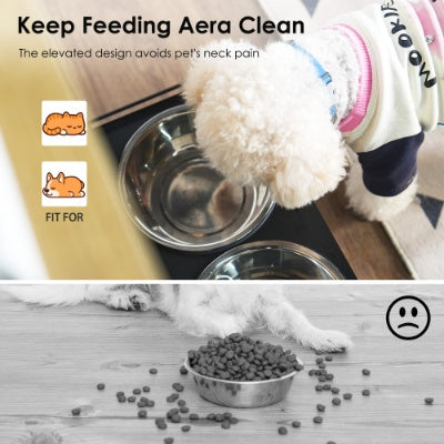 Feeding Station With 1 Storage Cabinets, Pet Feeding Station With 2 Elevated Dog Bowls, Side Hooks, Anti - tip Kit, Hidden Pet Feeder Station For Feeding Watering, Black - 5 - CJ