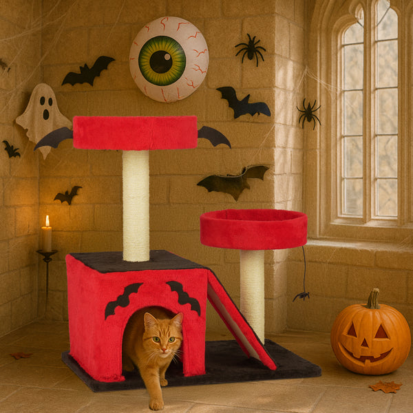 Halloween Cat Climbing Frame Gothic Cat Tree, Cat Tower With Spacious Cat Condo, 2 Padded Perches, Spider Toy, Scratching Posts, Scratching Ladder For Large Cats, Red & Black - 5 - CJ