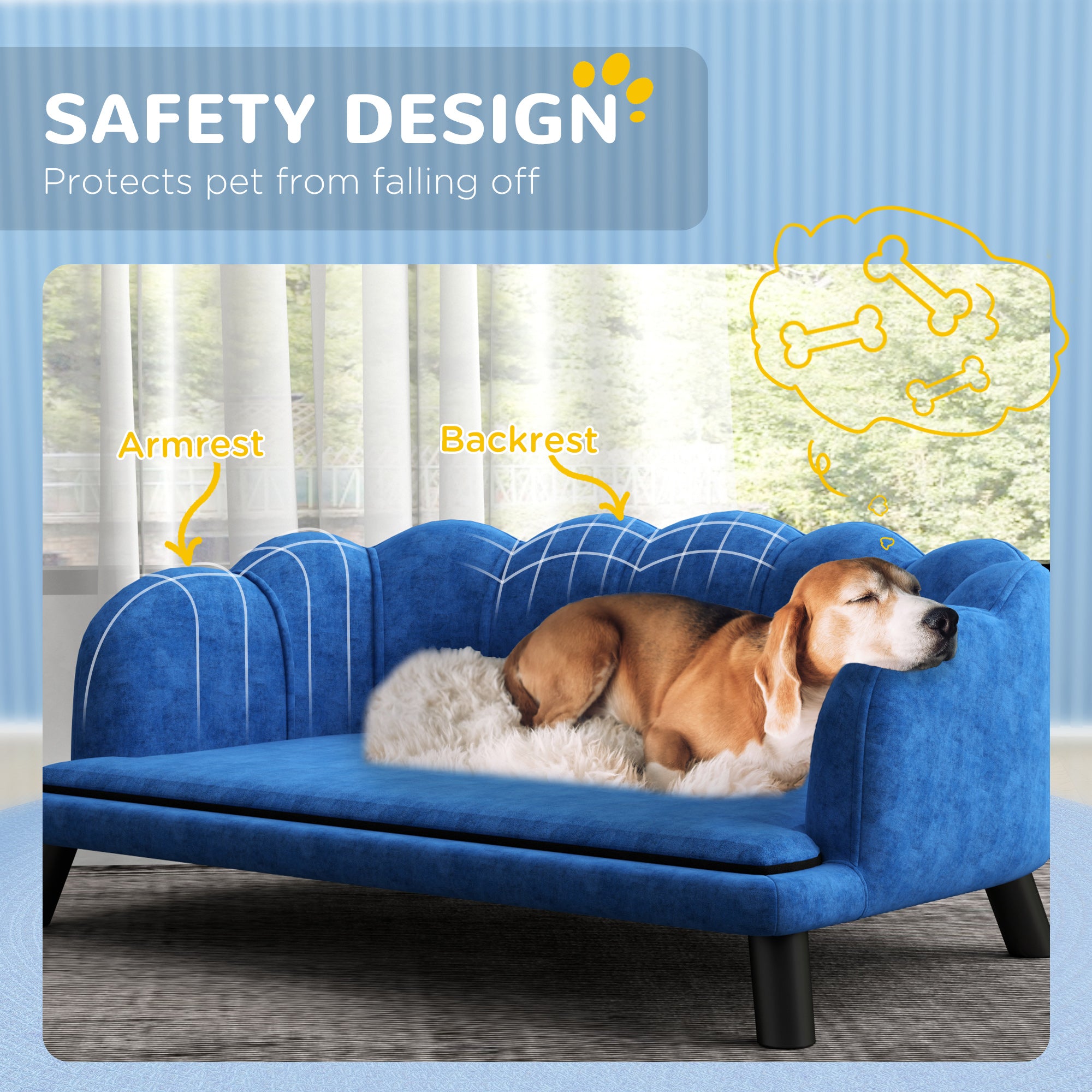 Pearl Design Pet Sofa for Medium and Large Sized Dogs, Pet Bed with Cushion and Solid Wood Legs, Dark Blue - 5 - CJ