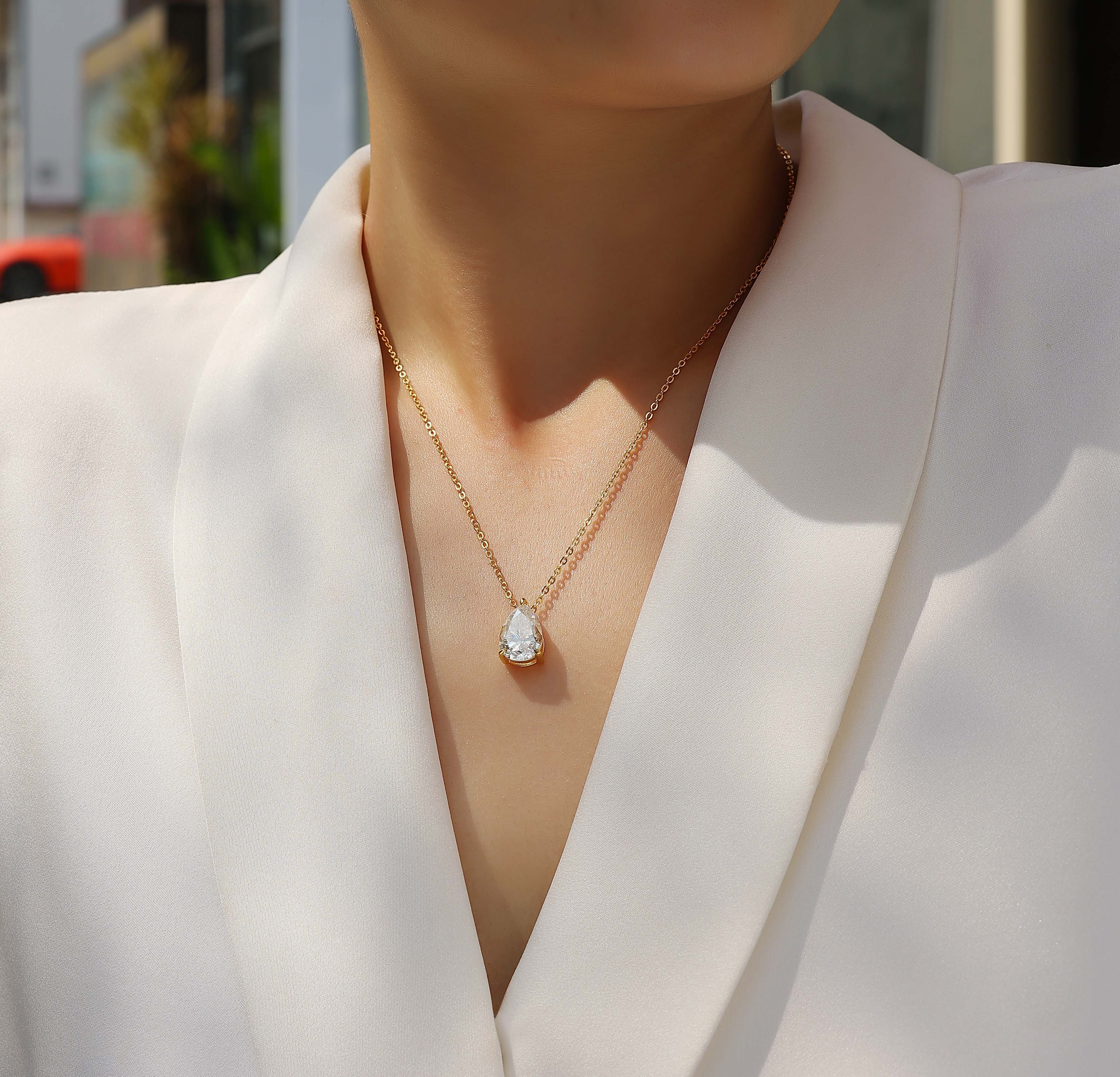 1Under The Moon - A Fashionable And Trendy Diamond Pendant Necklace Set With Pear - shaped Moissanite S925 Sterling Silver And Gold Plating Prohibit TikTok sales - 5 - CJ