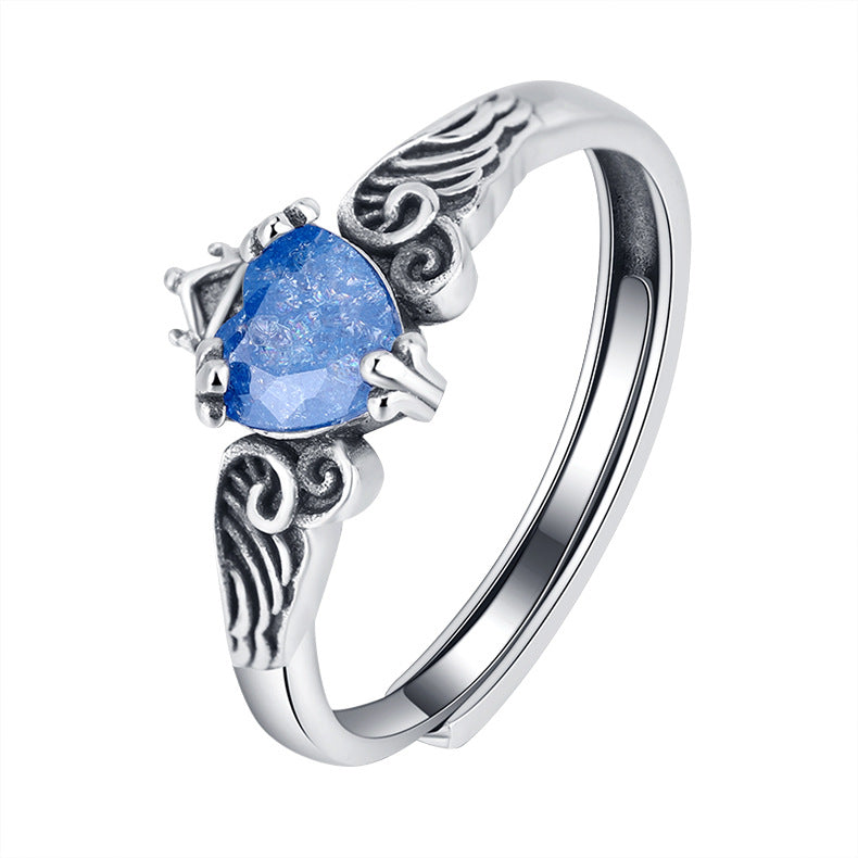Blue Moonlight Silver Jewelry S925 Sterling Silver Japanese And Korean Trend Angel Wing Crown Ring - 4 - CJ